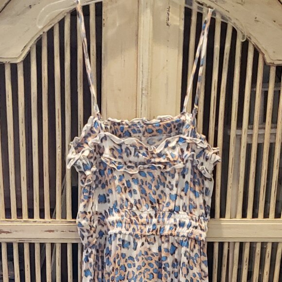 Strapless sun dress with a blue and tan animal print  Size Small - Picture 7 of 8